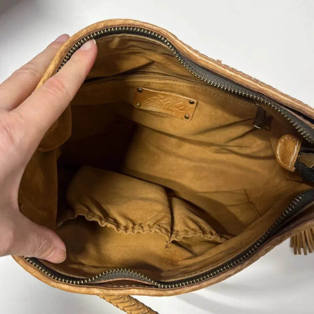 Patricia Nash Woven Leather Castelli Square Hobo in Sand